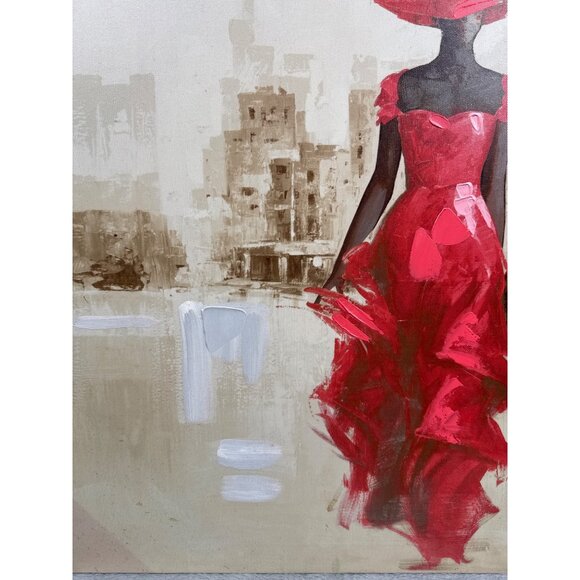 Red Lady In Cityscape Canvas Art Print - Picture 4 of 6